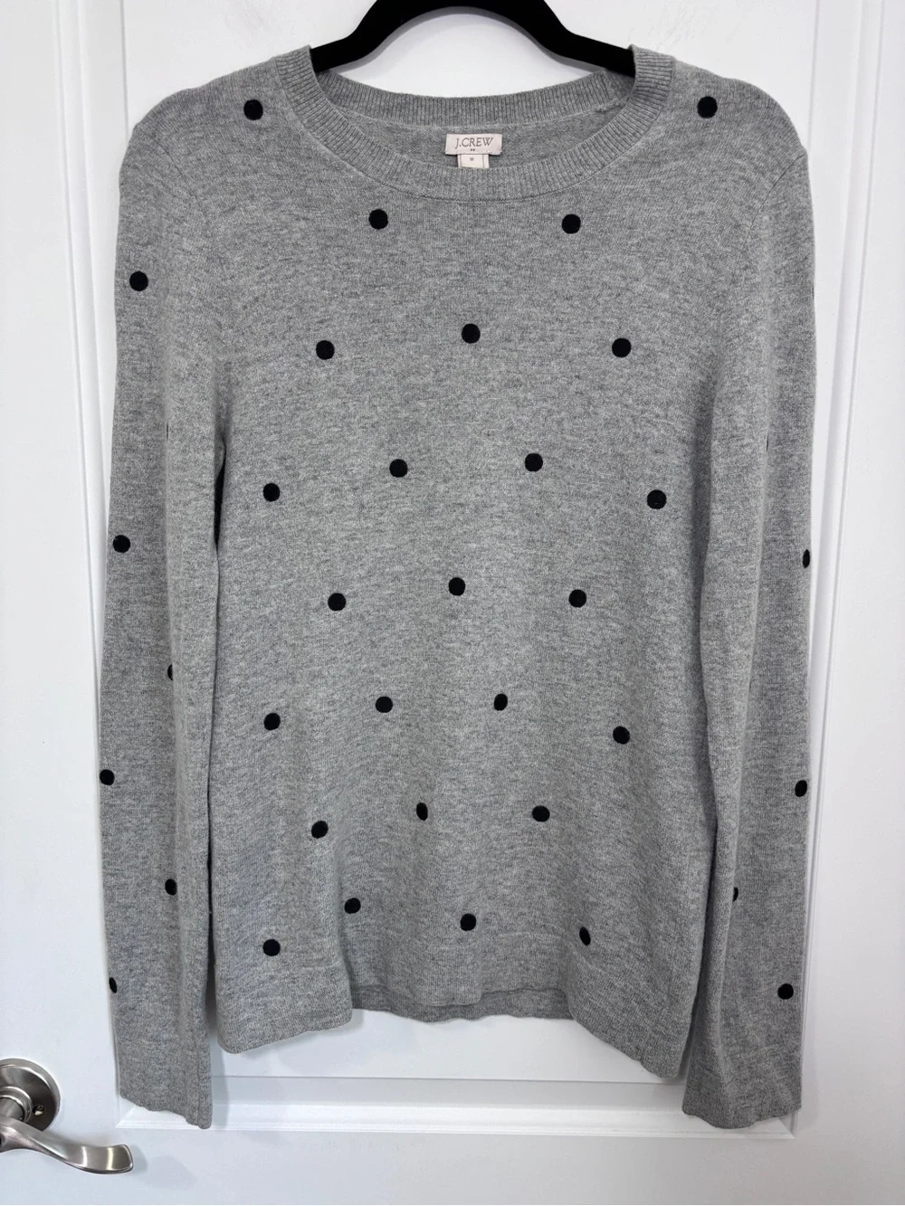 J.Crew Cotton Merino Wool Blend Gray Polka Dot Sweater - Size Medium
